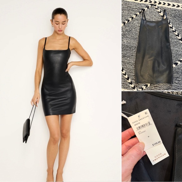 Good American Black Faux Leather Mini Dress Size M